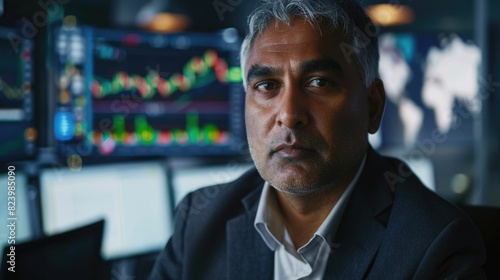 The picture of the indian male financial adviser working inside office about finance, the financial adviser require skills like investment management, financial planning and market analysis. AIG43.