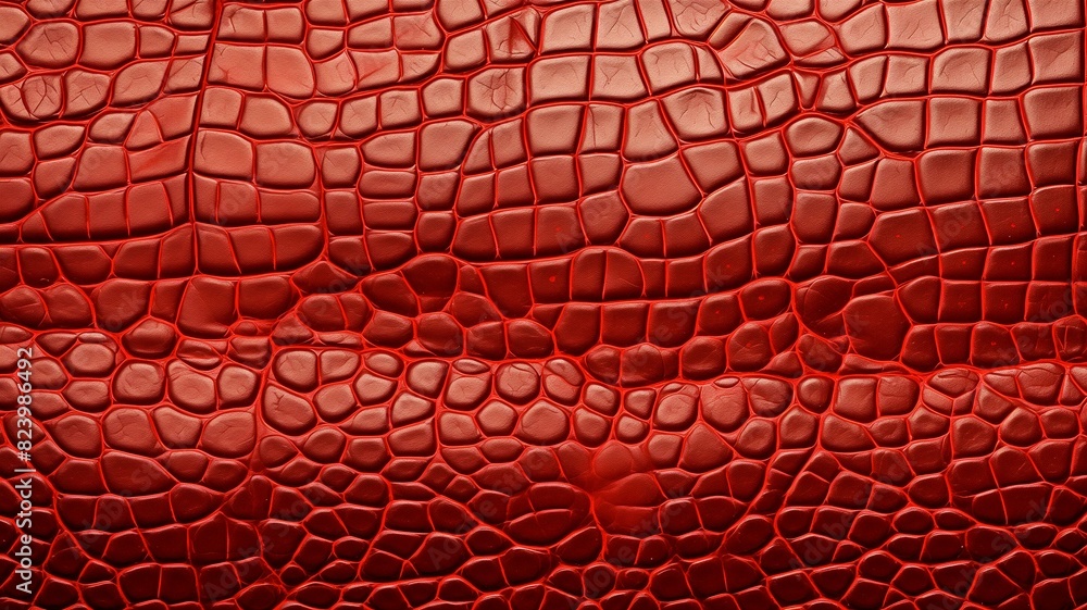 realistic image showcasing a vibrant piece of red crocodile leather, with the light highlighting its unique pattern and texture realistic image showcasing a vibrant piece of red crocodile leather, with the light highlighting its unique pattern and texture