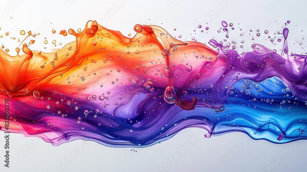   Multicolored wave with bubbles Blue, red, orange, purple, purple, pink at base Yellow at surface
