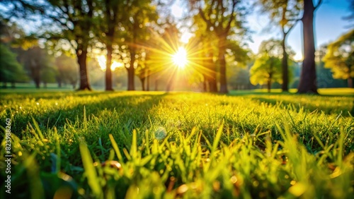 Sun Shining Through Trees in Park. Generative AI