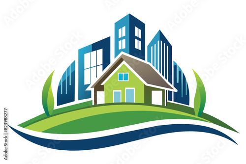 Eco-friendly Home and Urban City Skyline Logo - Real Estate and Property Development Concept
