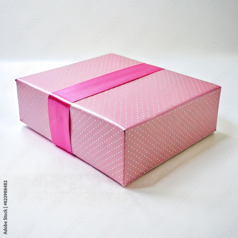 Pink Box With Ribbon on White Background. Generative AI Pink Box With Ribbon on White Background. Generative AI
