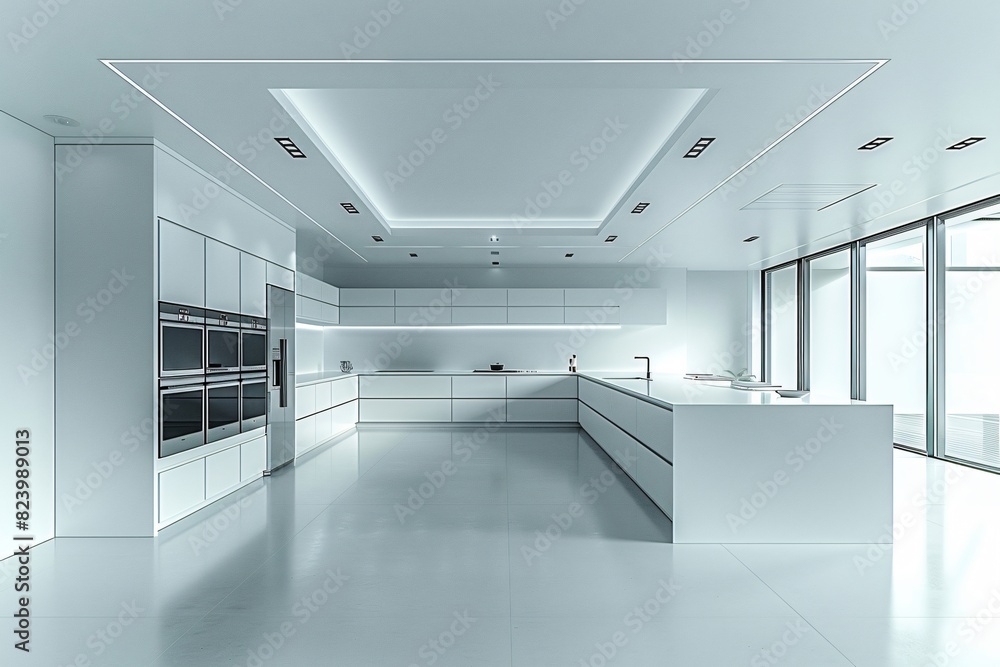 Fototapeta premium Modern Minimalist White Kitchen Interior Design