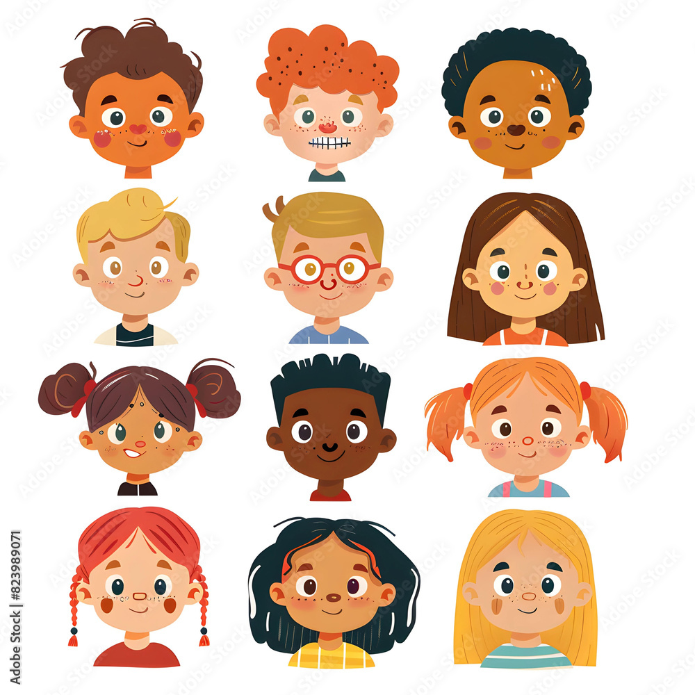 Vector illustration. Boy's face. and girls Vector illustration. Boy's face. and girls