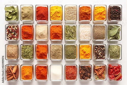 Diverse Collection of Spices in Glass Containers