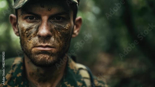 The picture of the camouflage soldier has been sending to the mission inside the forest, the camouflage specialist require experience in combat and conceal skill, soldier hide inside woodland. AIG43. photo