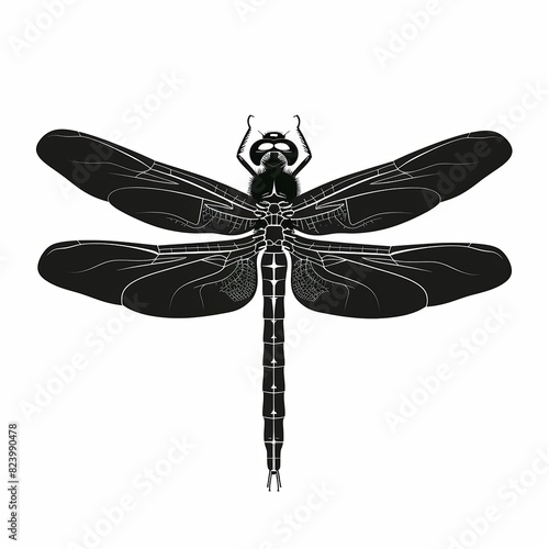 A black and white drawing of a dragonfly