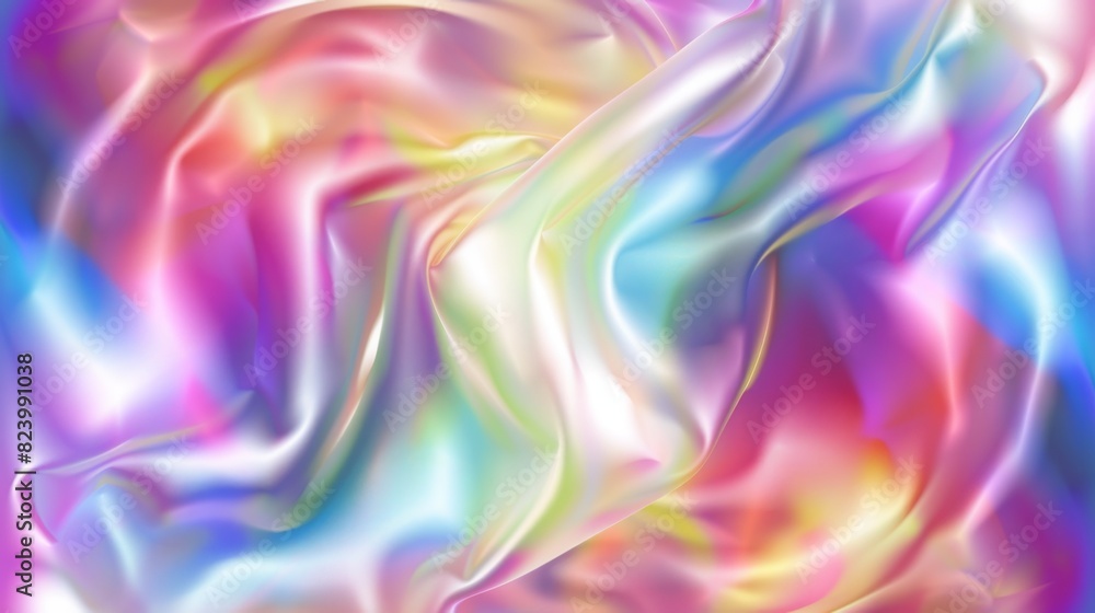 Obraz premium Abstract Holographic iridescent rainbom Y2K fluid background. Lliquid gradient waves surface futuristic texture.Mental health holo modern aesthetic. Trendy Brutalism
