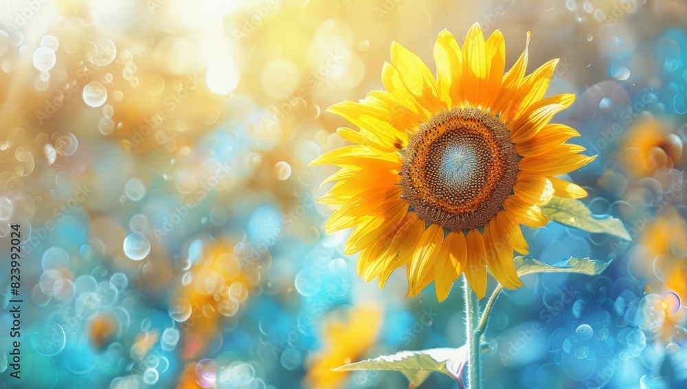 Sunflower flowers in the style of watercolor painting, yellow and blue color palette Generative AI Sunflower flowers in the style of watercolor painting, yellow and blue color palette Generative AI