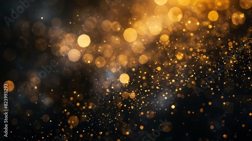 magical black and gold blurred bokeh lights glistering on dark background abstract photo