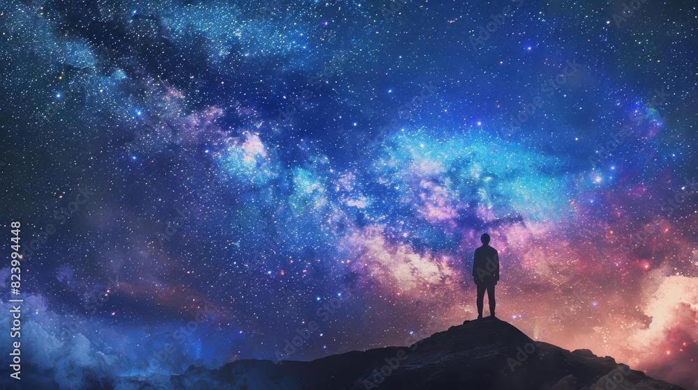 Fototapeta premium man and milky way starry night sky ai generated