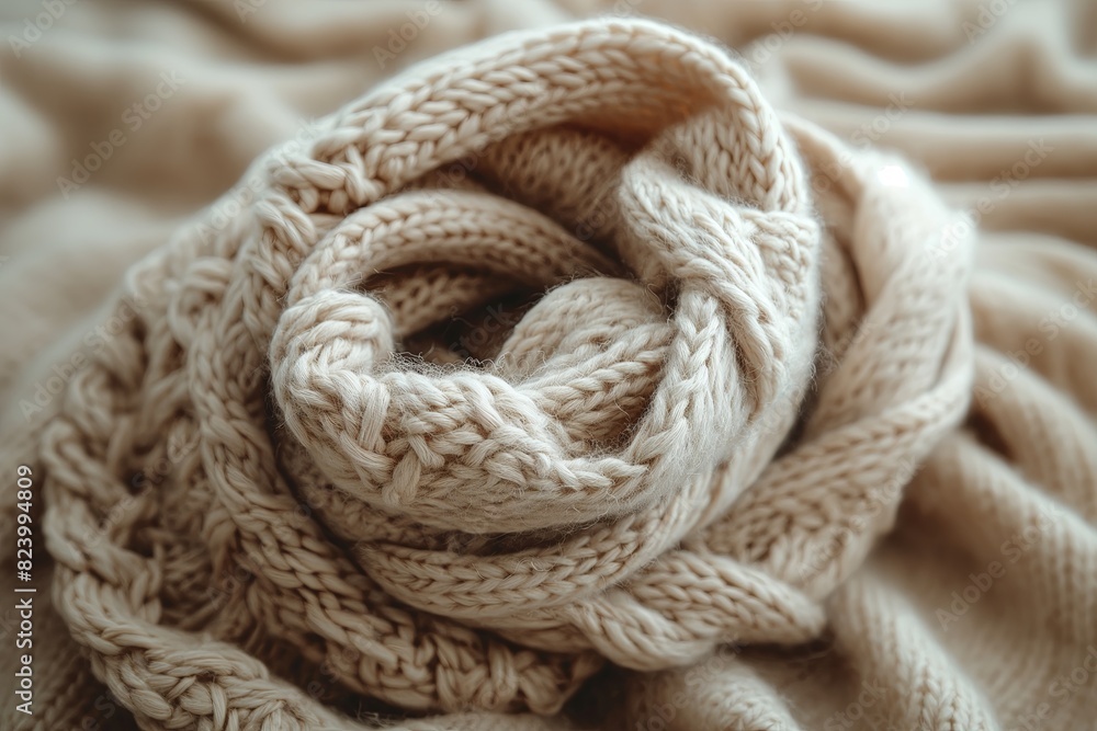 Soft white knitted fabric in a knot