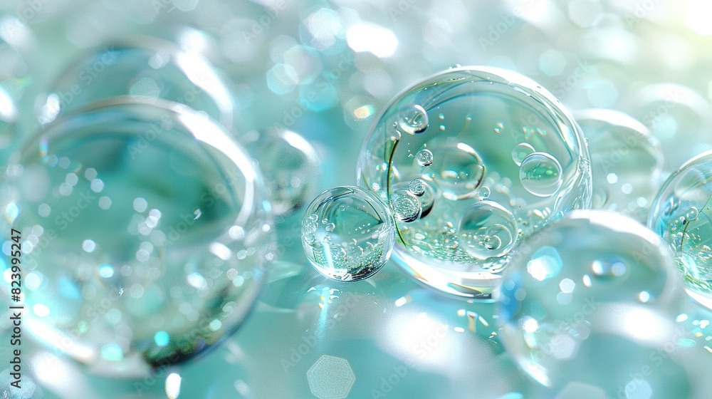 A cluster of bubbles resting atop a blue countertop, with water droplets nestled beneath them A cluster of bubbles resting atop a blue countertop, with water droplets nestled beneath them