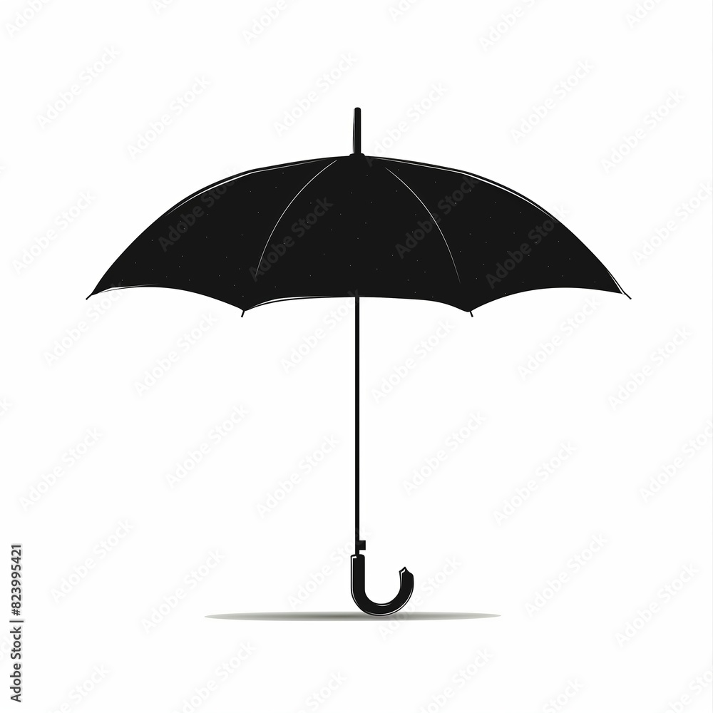 A black umbrella is shown in a white background