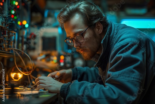 Focused technician repairing complex hardware