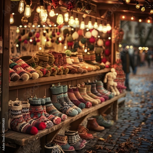 Nostalgic Vintage Market Square Warm Lights Highlight Playful Socks and Shoes
