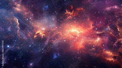 An abstract cosmos background featuring nebulae and galaxies in space  presenting a captivating and otherworldly scene.