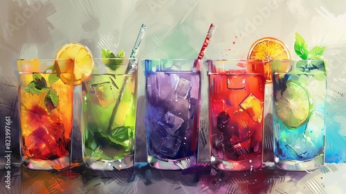 premium nonalcoholic spirit selection healthy sober lifestyle concept digital painting photo