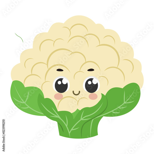 Cute cartoon cauliflower character vector illustration isolated on white background