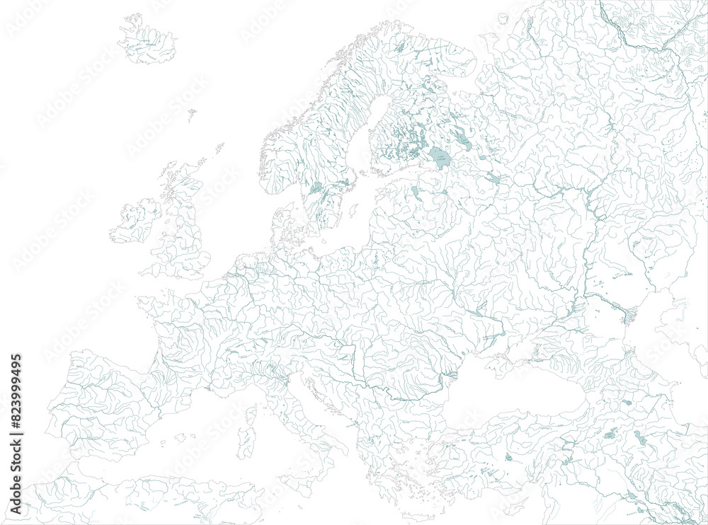 Europe river and hydrography map. Super high quality. Detailed with labels.