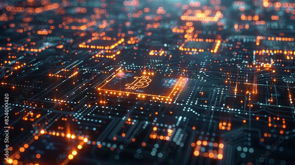Describe a futuristic digital landscape with glowing cryptocurrency symbols floating in the air, representing various blockchain networks, Close up Describe a futuristic digital landscape with glowing cryptocurrency symbols floating in the air, representing various blockchain networks, Close up