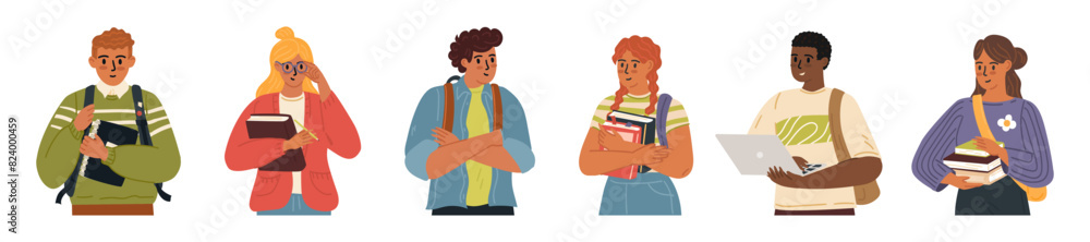 Young adult teenage students cartoon characters set Young adult teenage students cartoon characters set