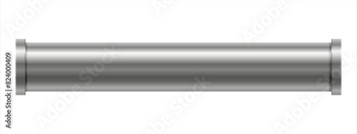 Cylinder metal straight pipe in realistic style. Stainless steel pipe for sewerage, water supply systems, oil industrial and construction. Vector illustration isolated on white background.