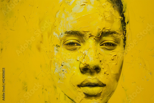 portrait of a person with painted yellow face