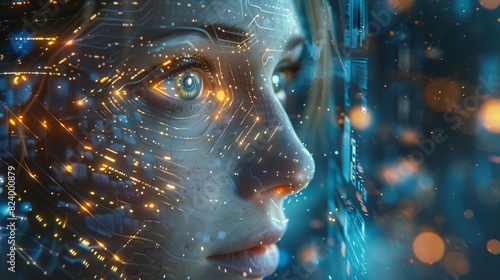 Describe a futuristic scene where neural networks are integrated into daily life, assisting with various tasks through smart devices, Close up photo
