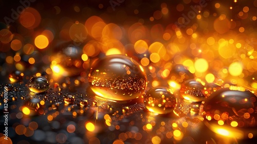   A set of radiant glass orbs resting atop a gilded table with glistening golden accents photo