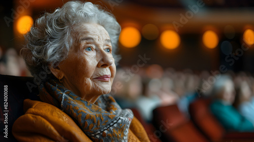 A elderly woman at movie theater 