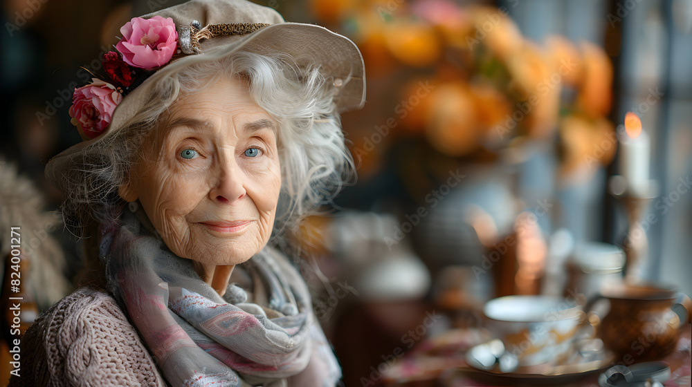 portrait of a elderly woman with hat