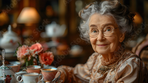 Elderly woman with teacup photo