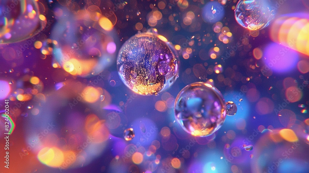   A cluster of numerous bubbles buoyant on a darkened azure-purple backdrop, with multiple bubbles intertwined above one another