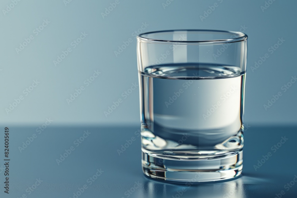a glass of clear water on a blue background. place for the text a glass of clear water on a blue background. place for the text