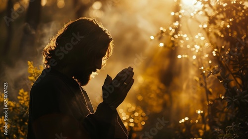Silhouette of jesus in intense prayer before betrayal and crucifix, gethsemane, prayer ministry