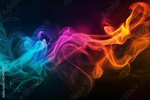A colorful smoke trail with a blue and orange swirl photo