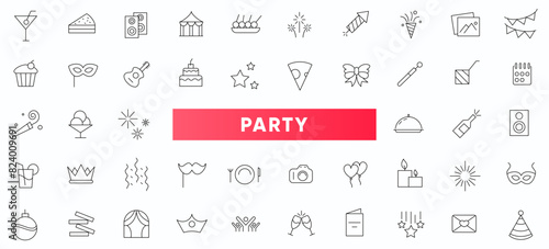 Party, entertainment line icon set. Event, fun, enjoy, celebrate, celebration, dancing, music, congrats, wish outline icon collection. Thin outline icons pack.