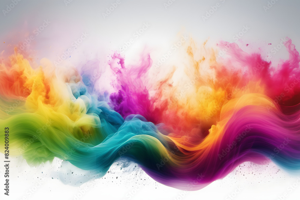 Obraz premium Dynamic design elements: colorful, blurry fog waves, powder explosions on white, perfect for sound, music, tech, or science themes.