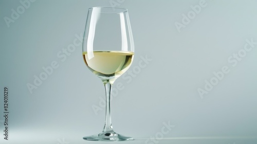 White wine in a clear glass against a white backdrop
