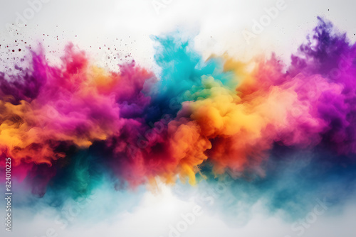 Dynamic design elements: colorful, blurry fog waves, powder explosions on white, perfect for sound, music, tech, or science themes. © OzCam