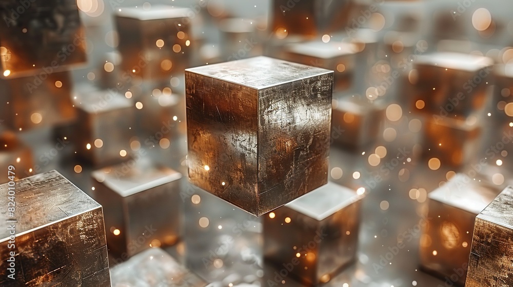 A collection of cubes illuminated by overhead lights A collection of cubes illuminated by overhead lights