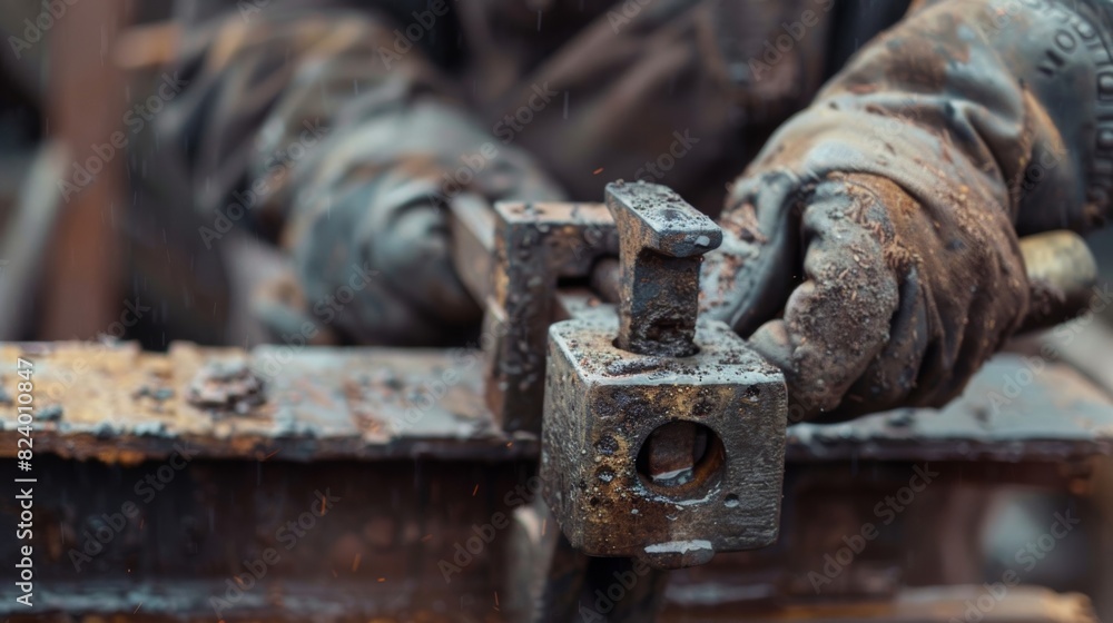 A skilled blacksmith creates custom metal fixtures and fittings to replace those missing from a historical buildings exterior. A skilled blacksmith creates custom metal fixtures and fittings to replace those missing from a historical buildings exterior.