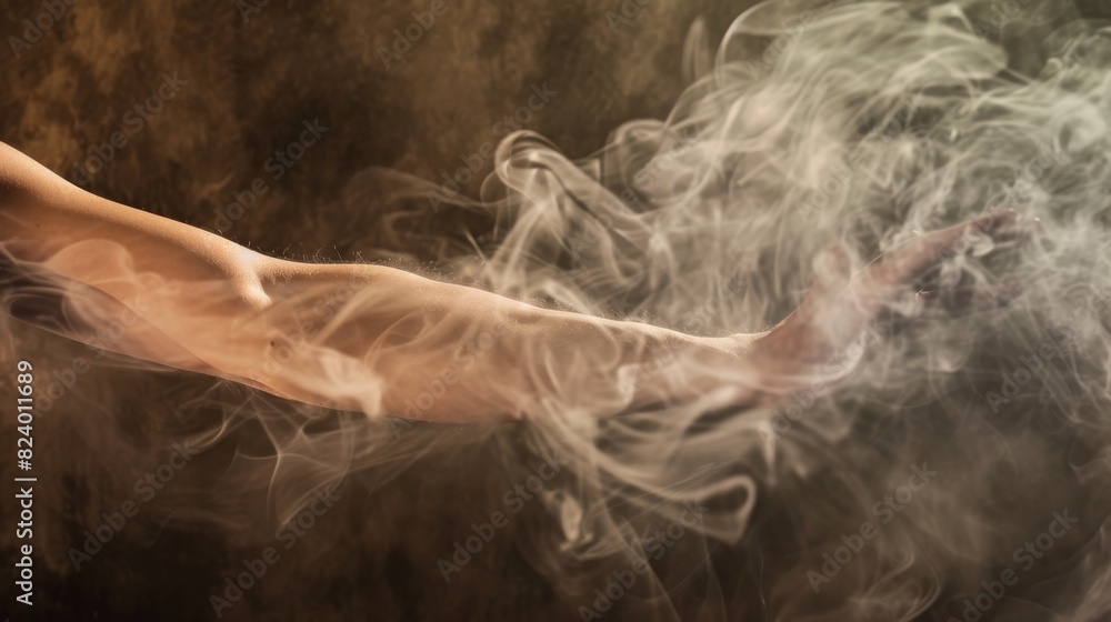 An outstretched arm with smoke whorls wrapping around, suggesting an otherworldly interaction. An outstretched arm with smoke whorls wrapping around, suggesting an otherworldly interaction.