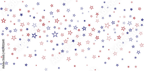 USA flag stars background, red and blue stars confetti horizontal border
