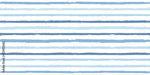 Stripes pattern, watercolor paintbrush lines, summer blue striped seamless vector background, navy brush grunge stripes.