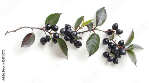 Isolated black chokeberry branch on a white background photo