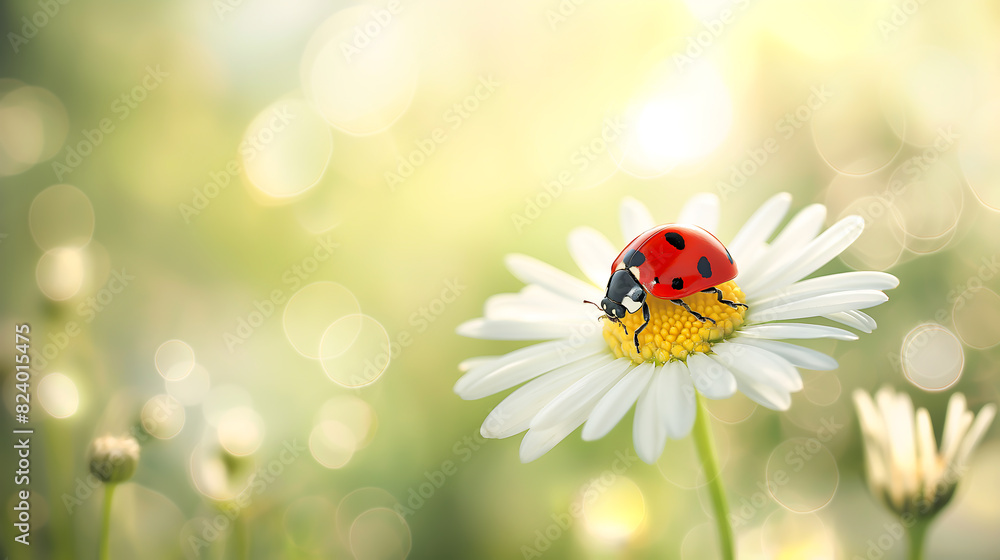 Red ladybug on a white flower in the garden Red ladybug on a white flower in the garden