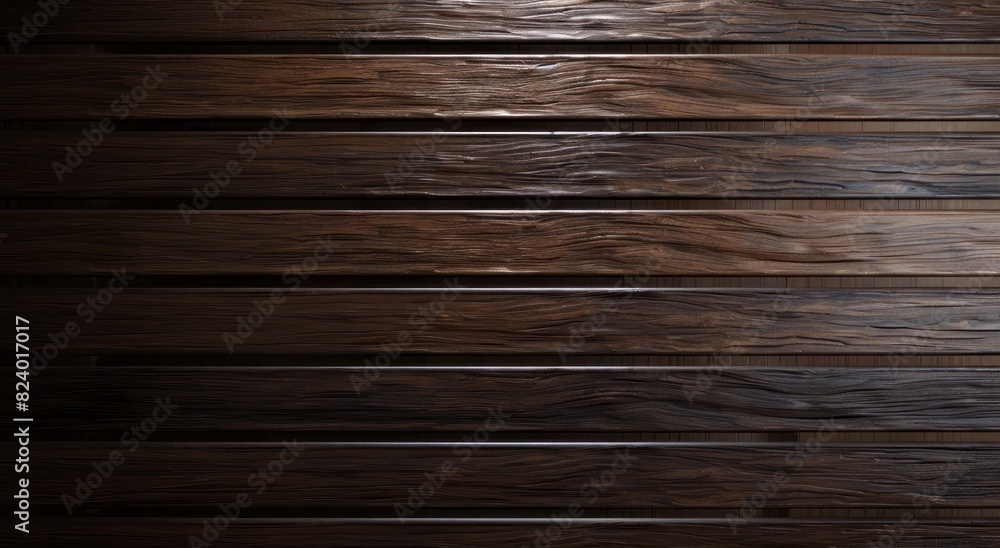Fototapeta premium Dark brown wood texture background with horizontal lines pattern, 3D rendering