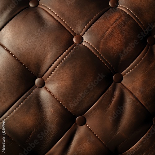 A sumptuous leather background in rich chocolate brown, with stitching detail visible at the edges, suggesting craftsmanship and timeless elegance.